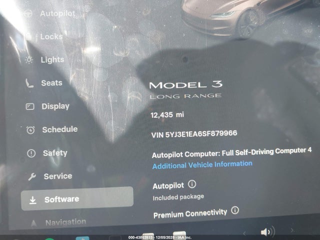 2025 Tesla Model 3 Long Range Rear-wheel Drive/standard მანქანა იყიდება აუქციონზე, vin: 5YJ3E1EA6SF879966, აუქციონის ნომერი: 43802833