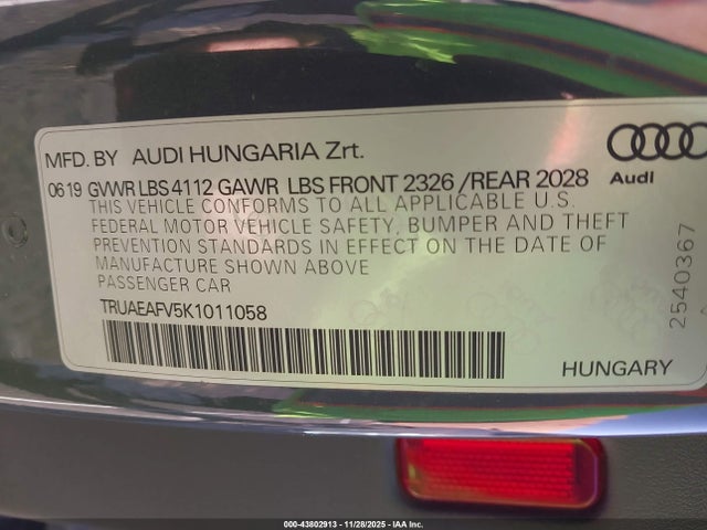 2019 AUDI TT TRUAEAFV5K1011058 Photo 8