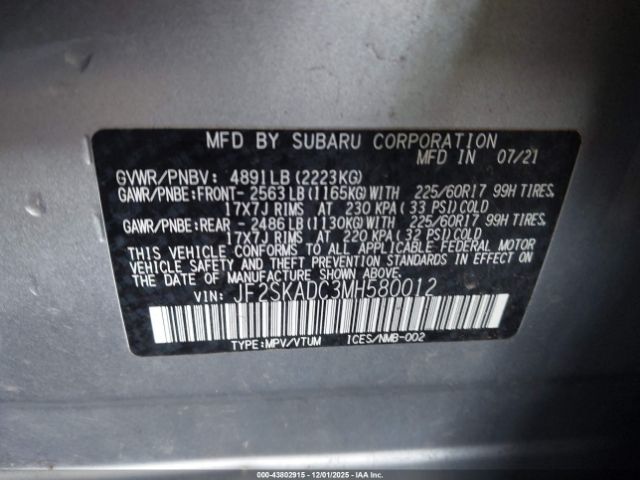 2021 SUBARU FORESTER JF2SKADC3MH580012 Photo 8