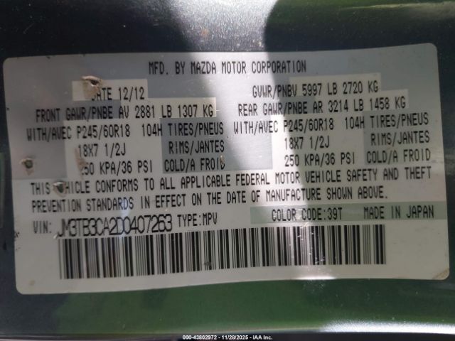 2013 MAZDA CX-9 JM3TB3CA2D0407263 Photo 8