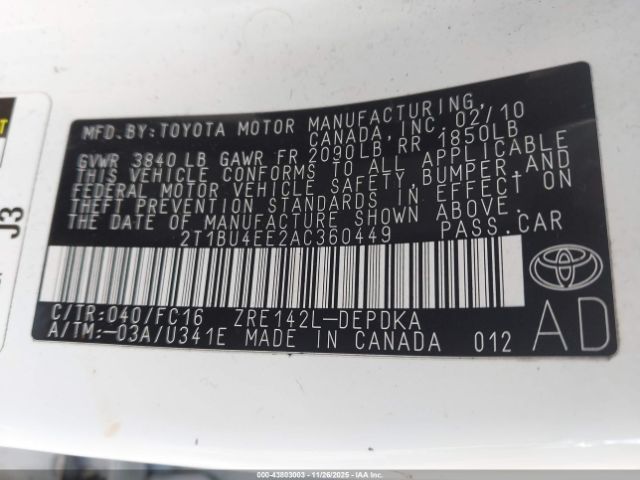 2010 TOYOTA COROLLA 2T1BU4EE2AC360449 Photo 8