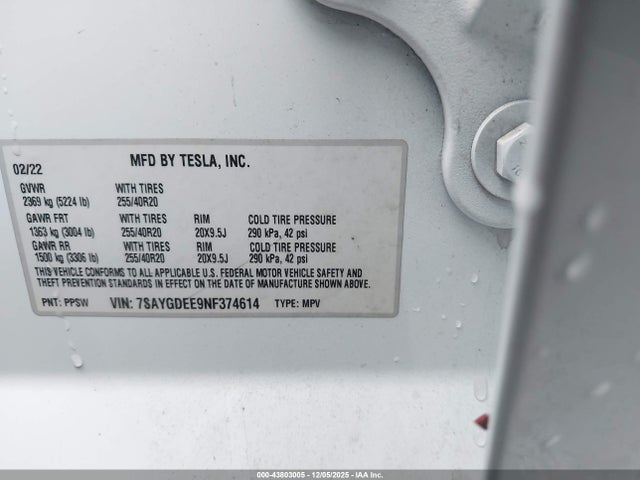 2022 TESLA MODEL Y 7SAYGDEE9NF374614 Photo 8
