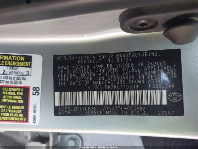2024 TOYOTA CAMRY 4T1K61BK7RU119399 Photo 8