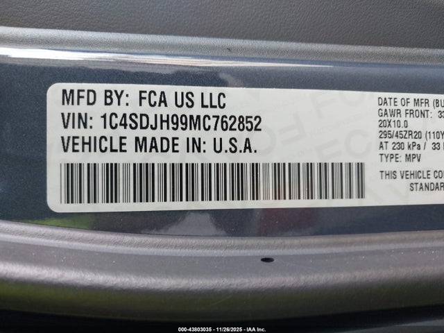 Dodge Durango Srt Hellcat Awd 2021 1C4SDJH99MC762852 Image 9
