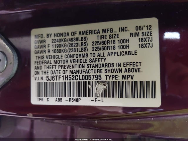 2012 HONDA CROSSTOUR 5J6TF1H52CL005795 Photo 8