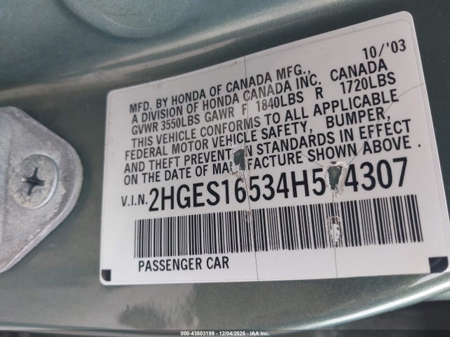 2004 HONDA CIVIC 2HGES16534H514307 Photo 8