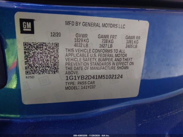 2021 CHEVROLET CORVETTE STINGRAY 1G1YB2D41M5102124 Photo 8