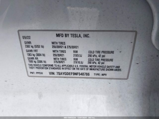 2022 TESLA MODEL Y 7SAYGDEF9NF548786 Photo 8