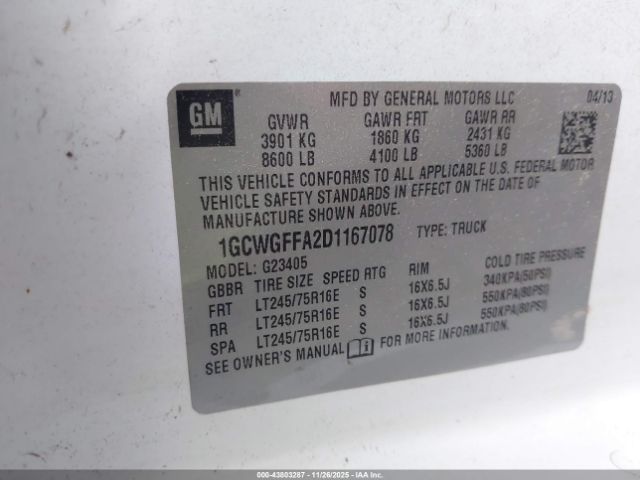 2013 CHEVROLET EXPRESS 2500 1GCWGFFA2D1167078 Photo 8