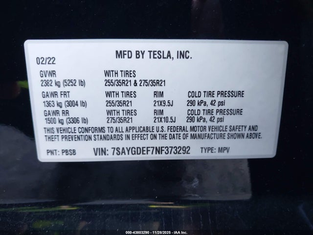 2022 TESLA MODEL Y 7SAYGDEF7NF373292 Photo 8