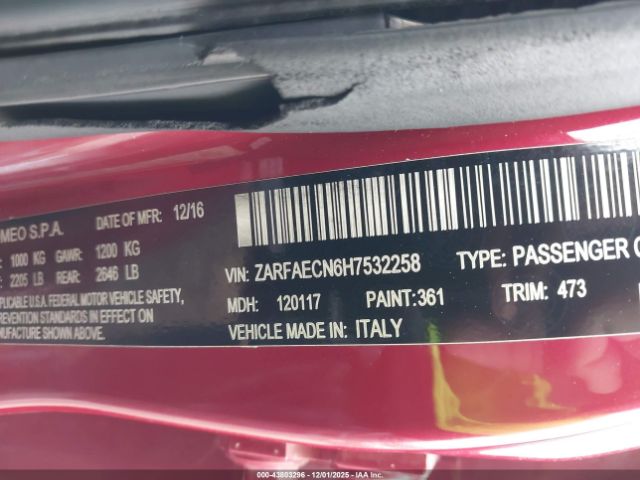 2017 ALFA ROMEO GIULIA ZARFAECN6H7532258 Photo 8