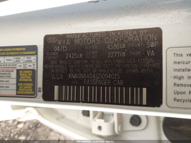 2016 KIA OPTIMA HYBRID KNAGN4AD4G5094015 Photo 8