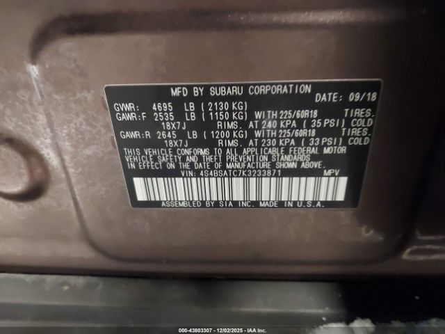 2019 SUBARU OUTBACK 4S4BSATC7K3233871 Photo 8