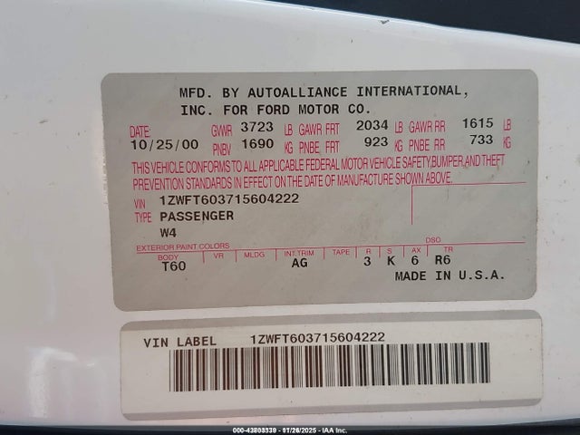 2001 MERCURY COUGAR 1ZWFT603715604222 Photo 8