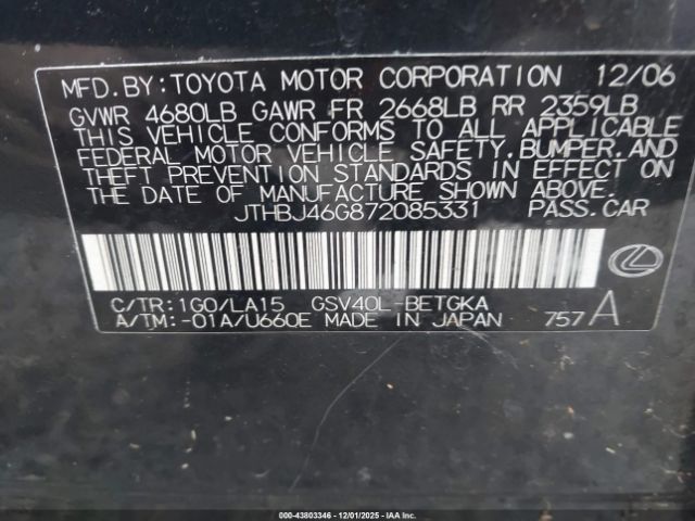 2007 LEXUS ES 350 JTHBJ46G872085331 Photo 8