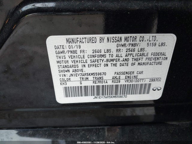 JN1EV7AR5KM559670 Infiniti Q50 3.0t Luxe
