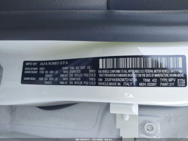 2021 ALFA ROMEO STELVIO ZASPAKBN2M7D14768 Photo 8