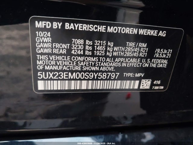 5UX23EM00S9Y58797 BMW X7 Xdrive40i