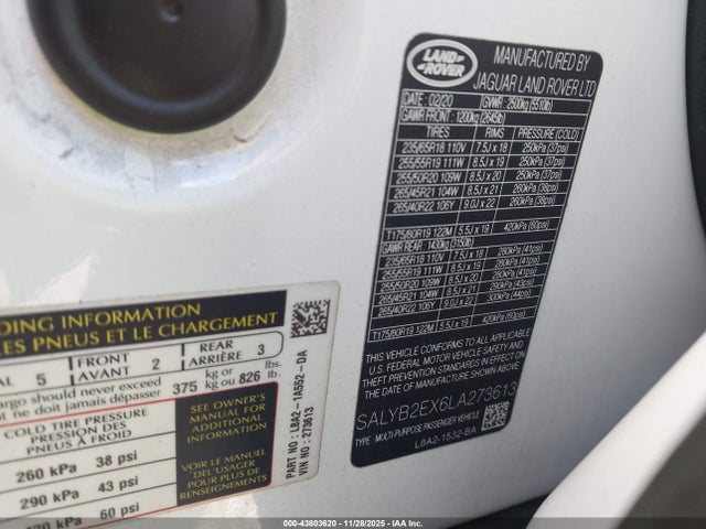 2020 LAND ROVER RANGE ROVER VELAR SALYB2EX6LA273613 Photo 8