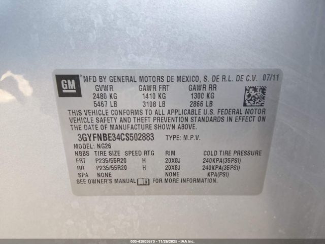 2012 CADILLAC SRX 3GYFNBE34CS502883 Photo 8