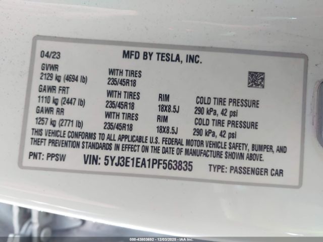 2023 TESLA MODEL 3 5YJ3E1EA1PF563835 Photo 8