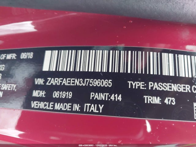 2018 ALFA ROMEO GIULIA ZARFAEEN3J7596065 Photo 8