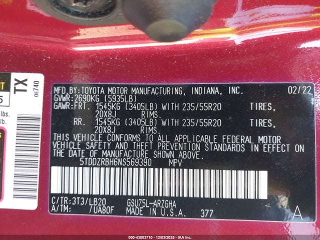 2022 TOYOTA HIGHLANDER 5TDDZRBH6NS569390 Photo 8