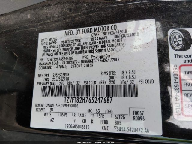2006 FORD MUSTANG 1ZVFT82H765247687 Photo 8