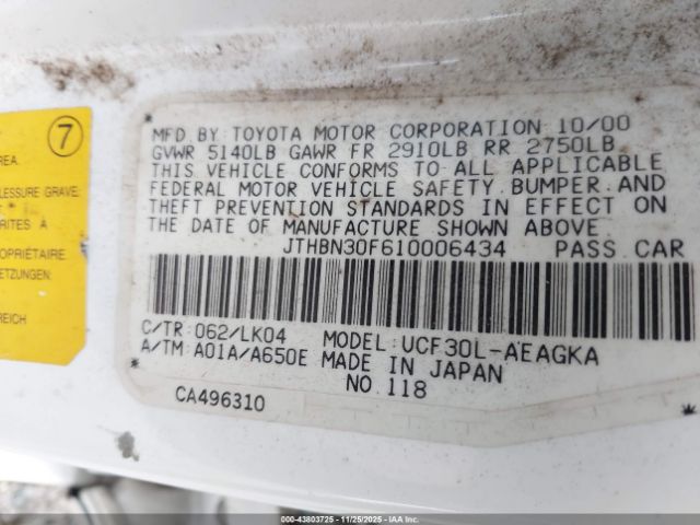 2001 LEXUS LS 430 JTHBN30F610006434 Photo 8
