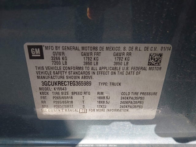 3GCUKREC7EG365989 Chevrolet Silverado 1500 1lt