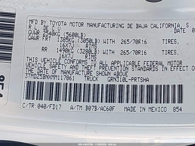 3TMDZ5BNXMM117861 Toyota Tacoma Trd Off-road