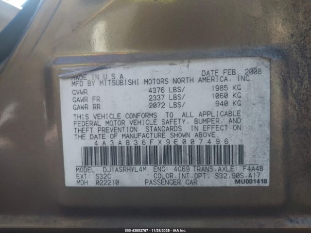 2009 MITSUBISHI GALANT 4A3AB36FX9E007496 Photo 8