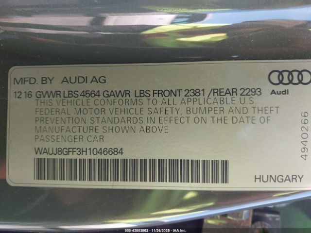 2017 AUDI A3 WAUJ8GFF3H1046684 Photo 8