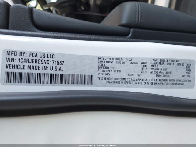 2022 JEEP GRAND CHEROKEE WK 1C4RJEBG9NC171587 Photo 8