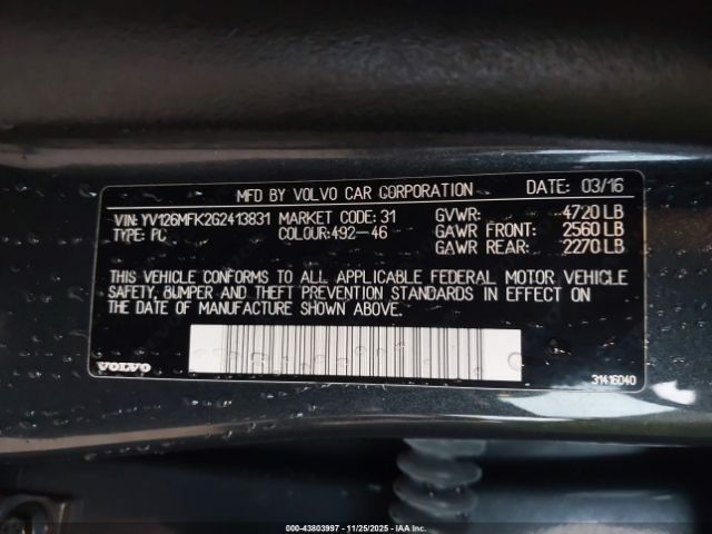 2016 VOLVO S60 YV126MFK2G2413831 Photo 8