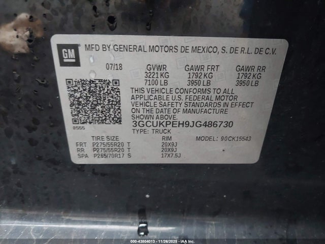 3GCUKPEH9JG486730 Chevrolet Silverado 1500 Custom