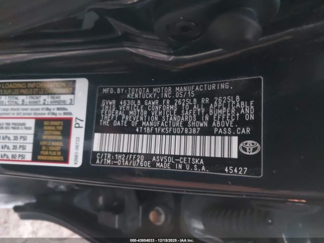 2015 TOYOTA CAMRY 4T1BF1FK5FU078387 Photo 8