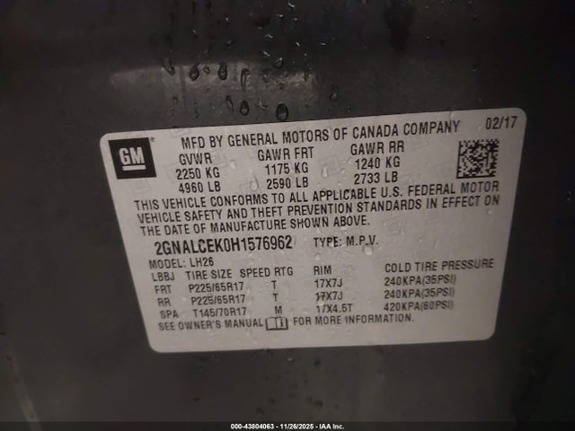 Chevrolet EQUINOX LT 2017 2GNALCEK0H1576962 Image 9
