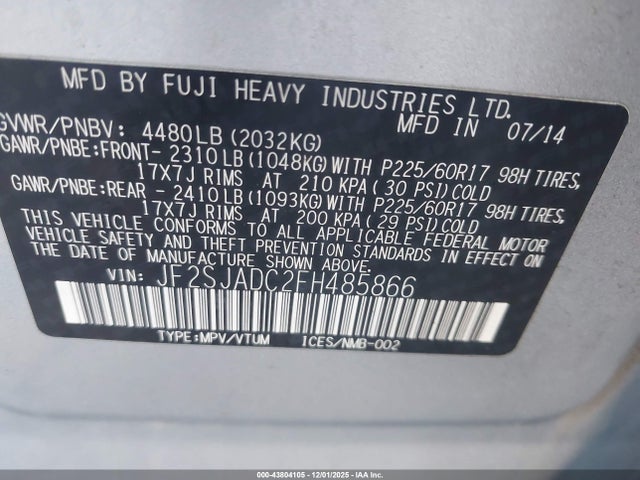 Subaru Forester 2.5i Premium 2015 JF2SJADC2FH485866 Image 9