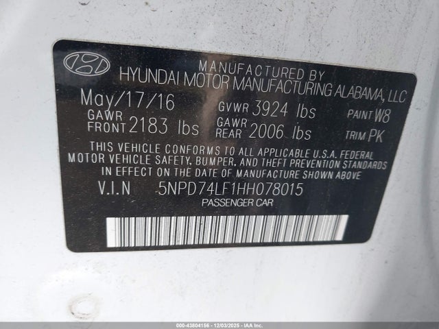 Hyundai ELANTRA SE 2017 5NPD74LF1HH078015 Image 9