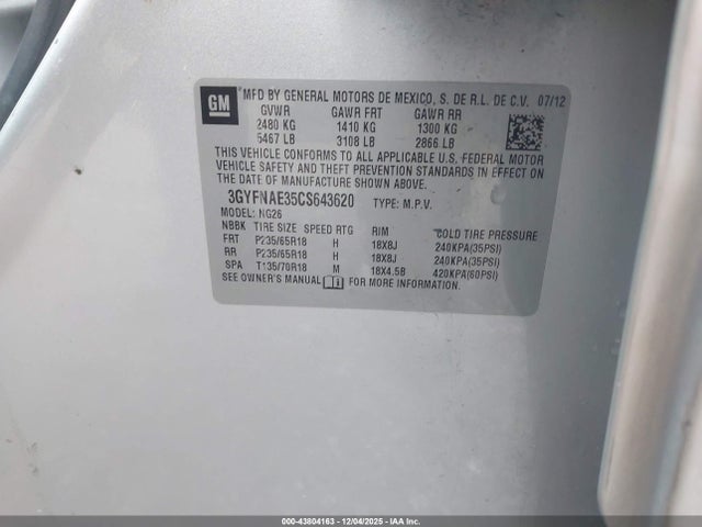 2012 CADILLAC SRX 3GYFNAE35CS643620 Photo 8