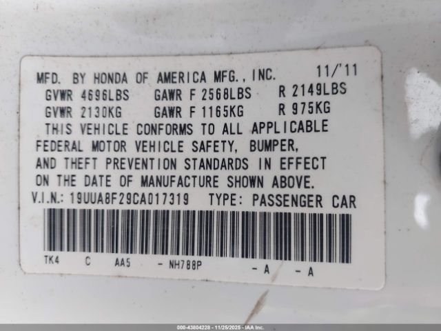 2012 ACURA TL 19UUA8F29CA017319 Photo 8