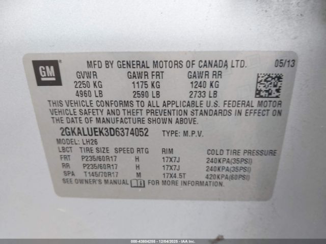 2013 GMC TERRAIN 2GKALUEK3D6374052 Photo 8