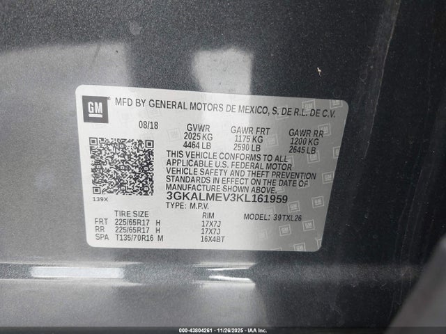 Aukcja sprzedaży 2019 Gmc Terrain Sle, vin: 3GKALMEV3KL161959, numer aukcji: 43804261