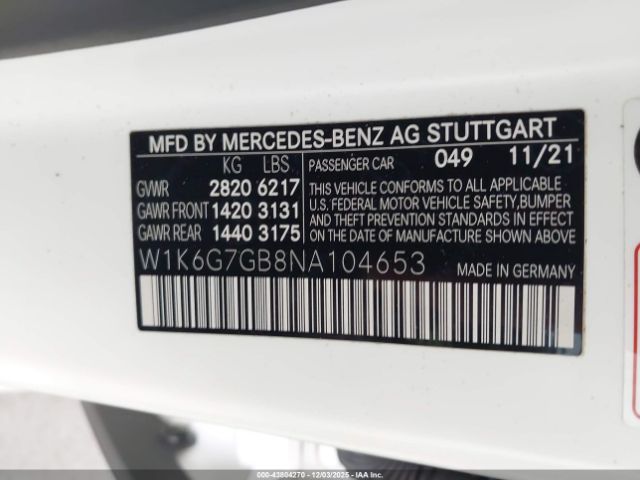 2022 MERCEDES-BENZ S 580 W1K6G7GB8NA104653 Photo 8