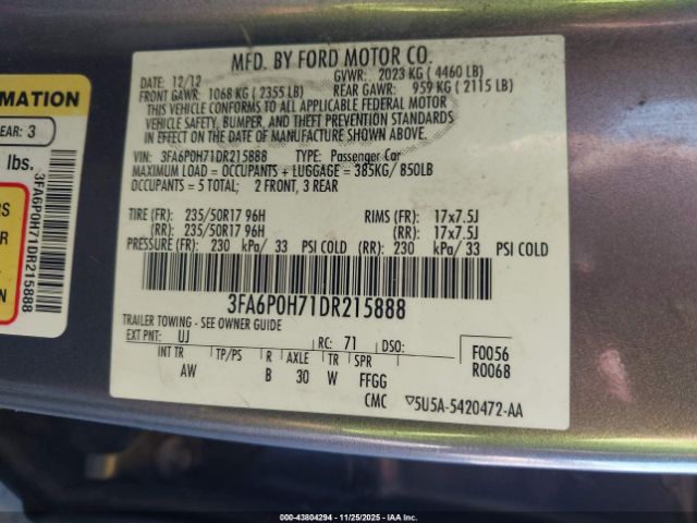 2013 FORD FUSION 3FA6P0H71DR215888 Photo 8
