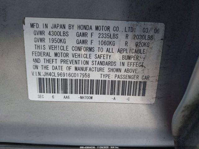 2006 ACURA TSX JH4CL96916C017958 Photo 8