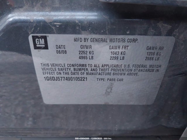 43804385 :رقم المزاد ، 1G6DJ577490105221 vin ، 2009 Cadillac Cts Standard مزاد بيع