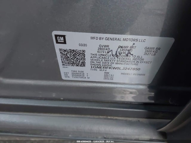 1GNERFKW0LJ247850 Chevrolet Traverse Fwd Ls