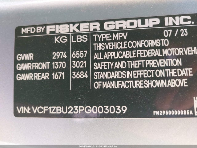 Fisker Ocean One 2023 VCF1ZBU23PG003039 Image 9